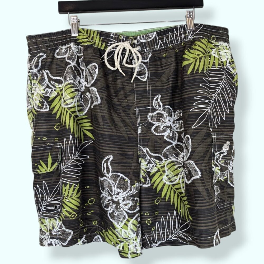 (2/$20) Caribbean Joe Brown Floral Swim Trunks